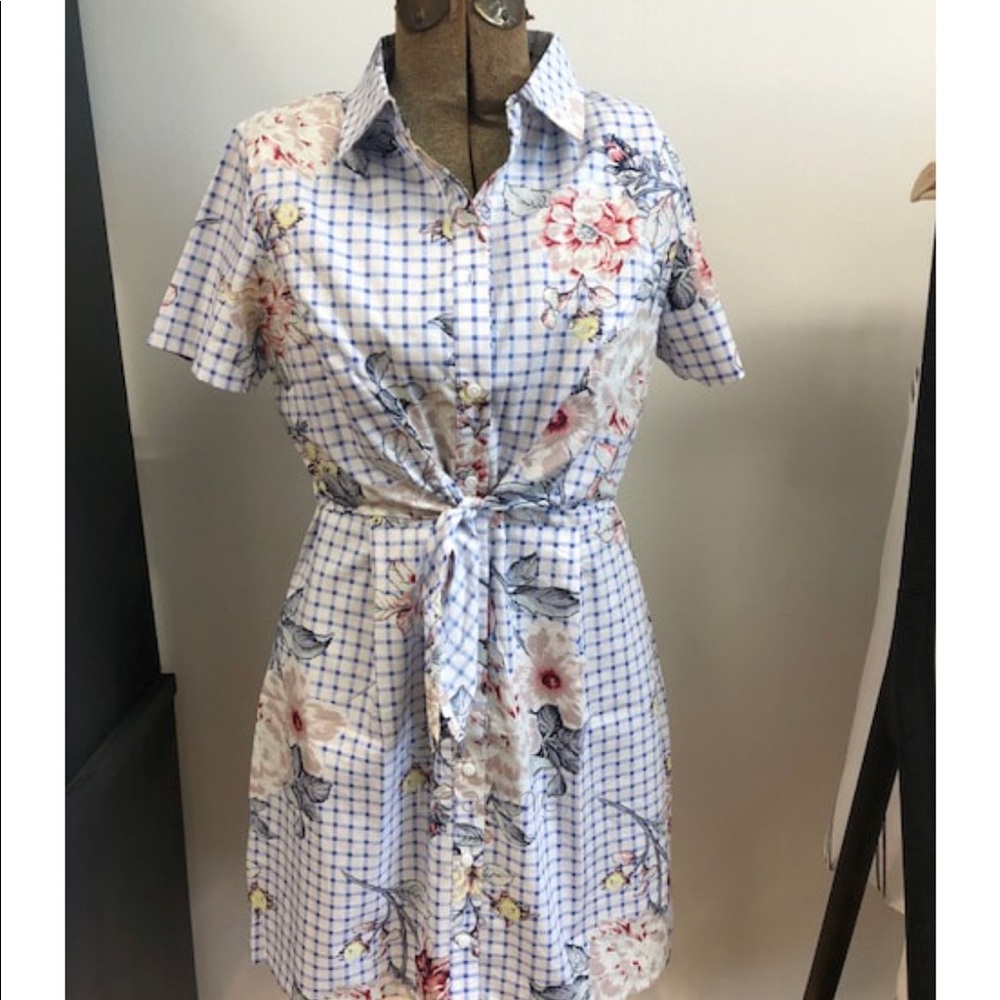 Floral Plaid Front Tie Dress